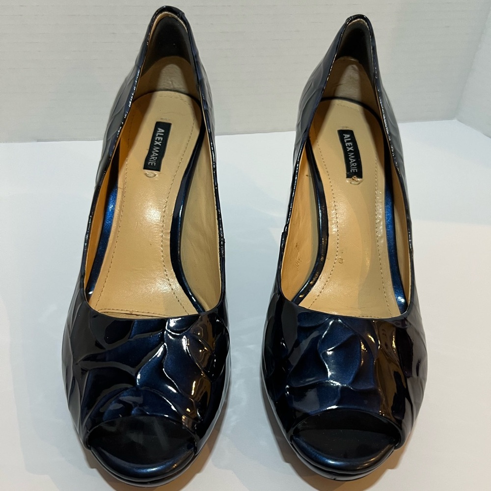 Alex Marie Navy Patent Peep Toe Heels